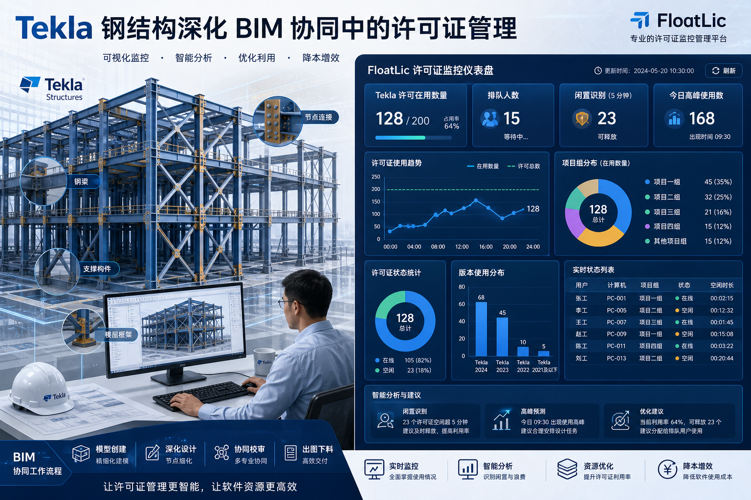 Tekla钢结构深化BIM协同中的许可证管理与调配策略