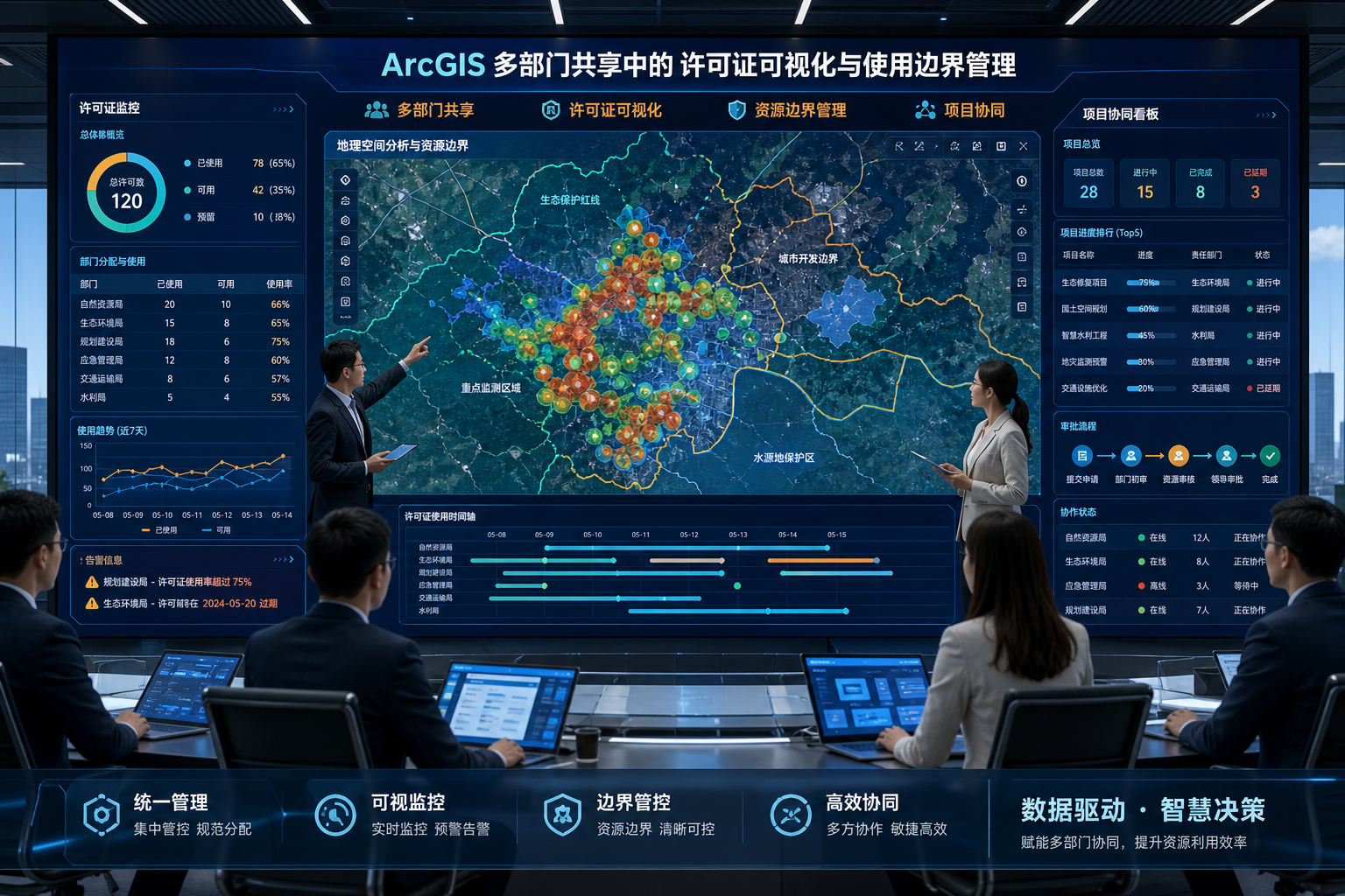 ArcGIS多部门共享中的许可证可视化与使用边界管理