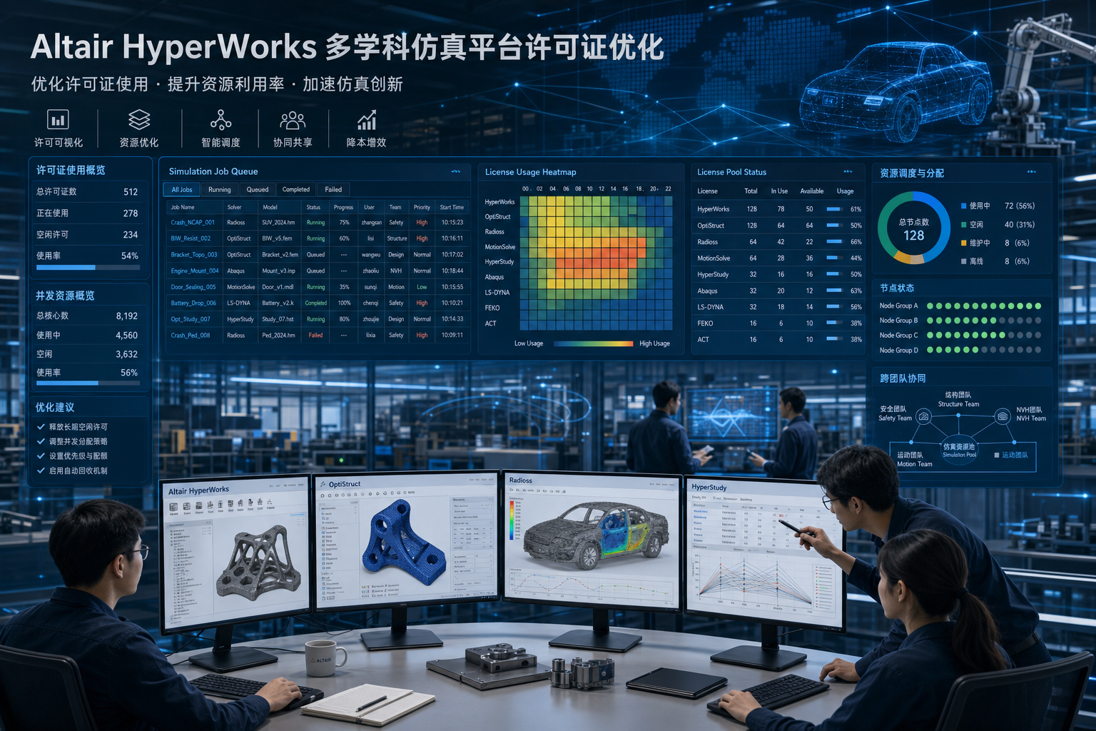 HyperWorks仿真平台浮动许可证优化与多学科团队并行治理