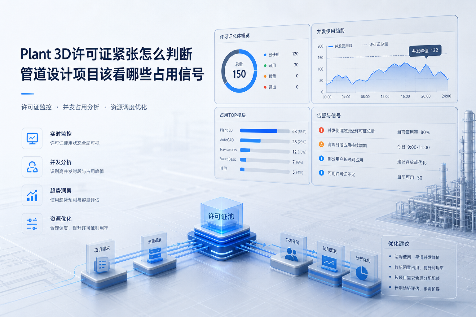 Plant 3D许可证紧张怎么判断,管道设计项目该看哪些占用信号