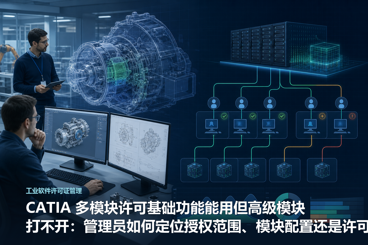 CATIA 多模块许可基础功能能用但高级模块打不开:管理员如何定位授权范围、模块配置还是许可池问题