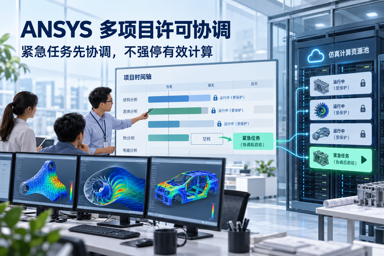 ANSYS 多项目任务协调与有效计算保护示意