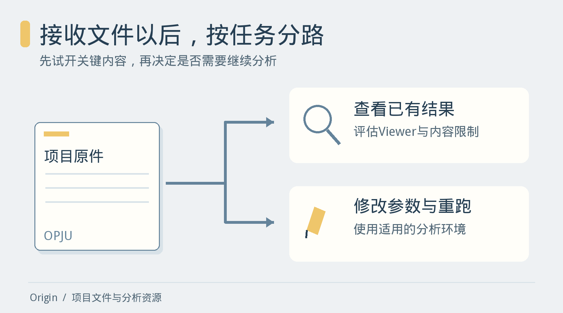 项目文件按查看已有结果、修改参数与重跑分路，分别评估Viewer限制和适用分析环境。